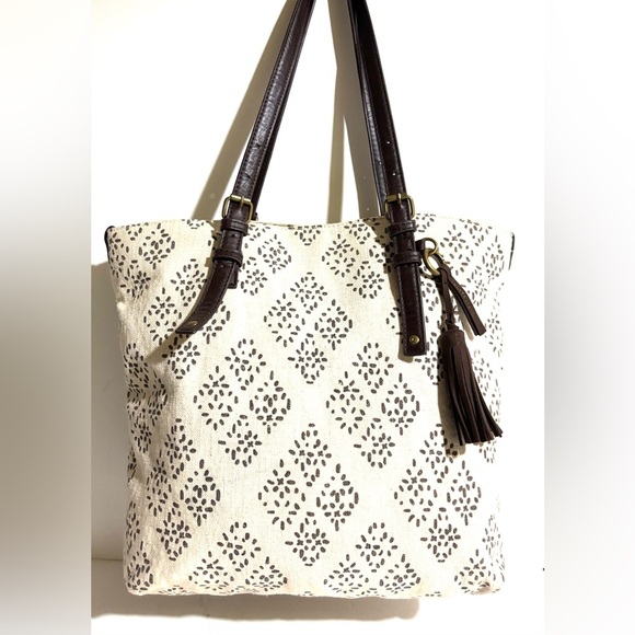 Lucky brand Brown and Cream Patterned canvas Tote Bag - Picture 2 of 8